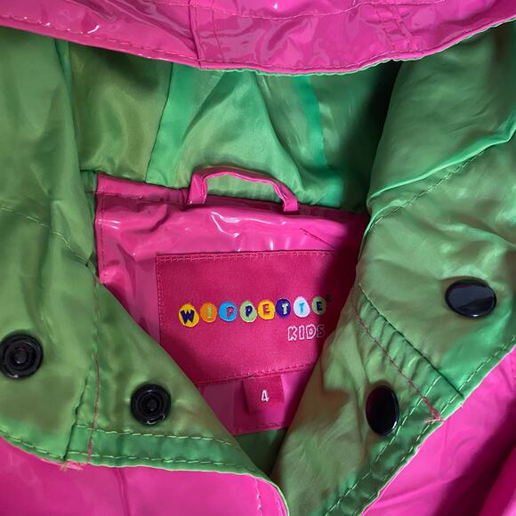 Wippette Kids green polka dot pink watermelon hooded rain trench coat SIZE 4 - Picture 2 of 5